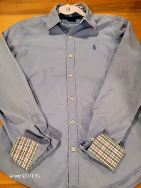 Polo by Ralph Lauren Women's Light Blue Button-Down with Plaid Cuff